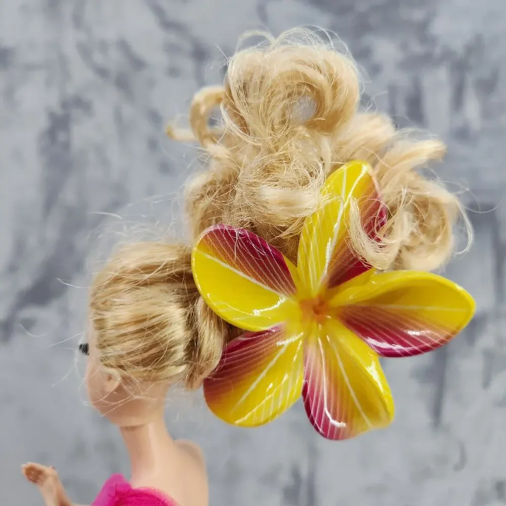 3 pc Hawaiian Flower Claw Clips Hair Accessories - Yellow and Maroon